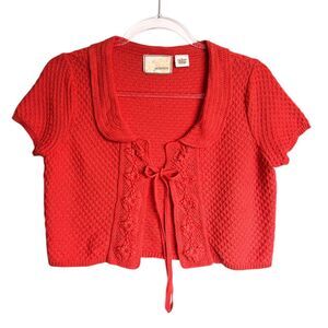 Anthropologie Guinevere Crochet Cardigan Medium Boho Cropped Tie Front Orange